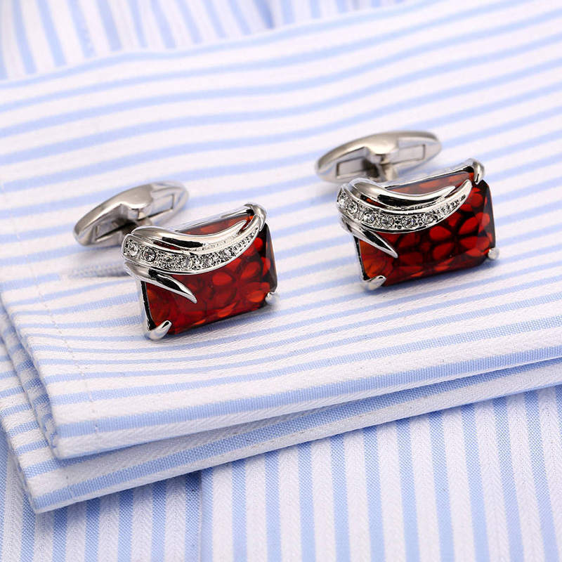 High Quality Red Crystal French Shirt Cufflinks