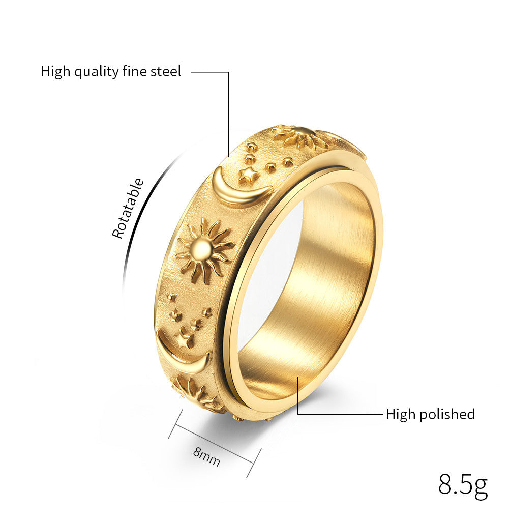 Stars Sun Moon Rotatable Titanium Steel Ring
