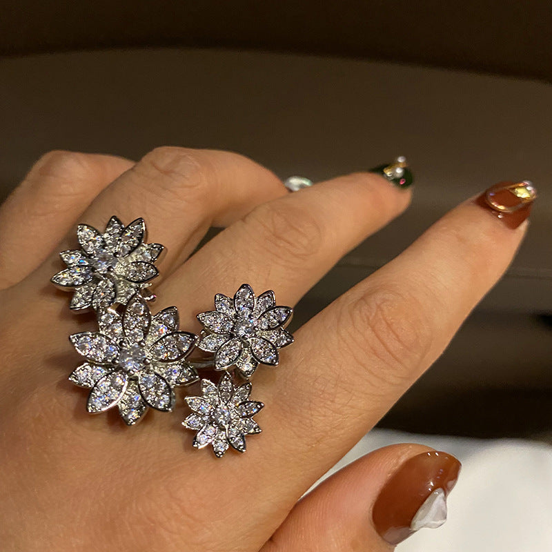 Exaggerated Flower Ring Personality Minority Men And Women