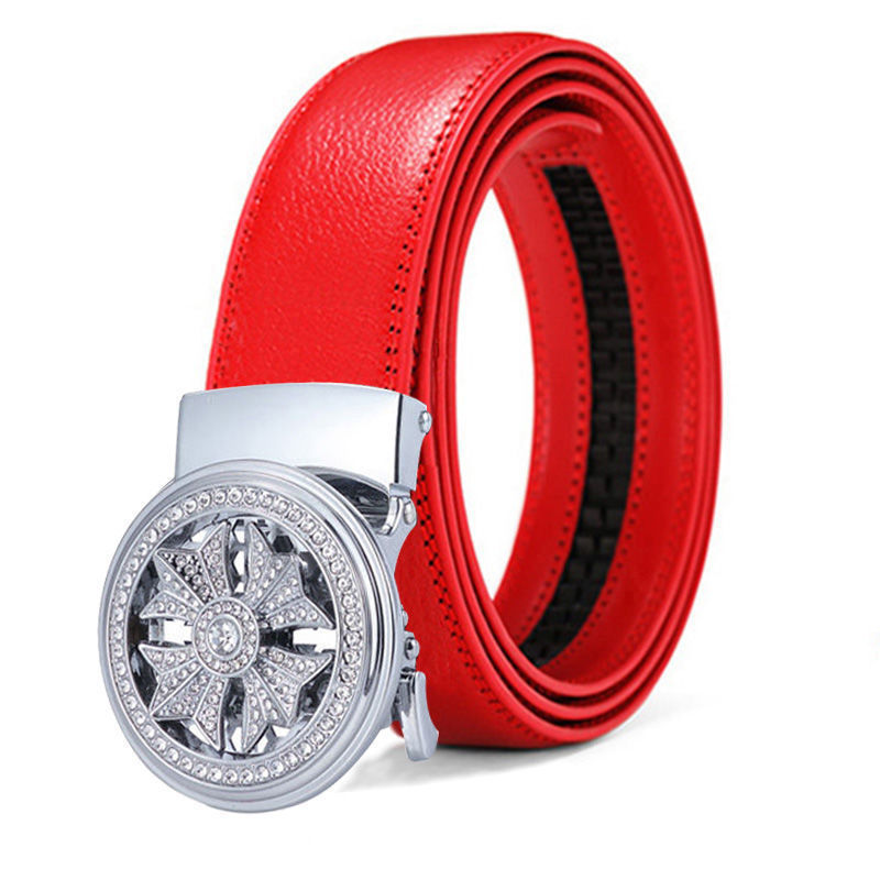 Men's Rotating Buckle Belt 3.5cm Wide Automatic Buckle Crystal Diamond Belt