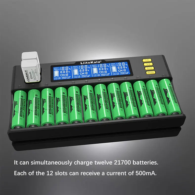 Lii-S12 12-slot LCD 217009V Battery Charger