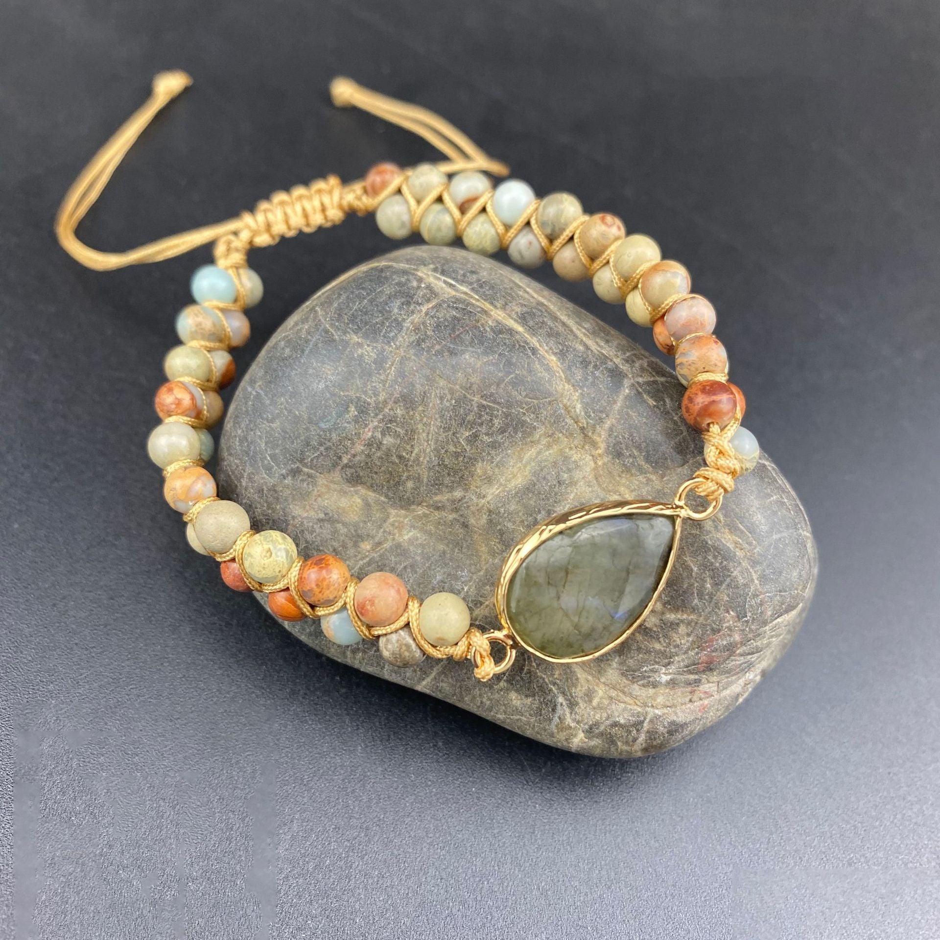 Adjustable Natural Shoushan Stone Woven Bracelet