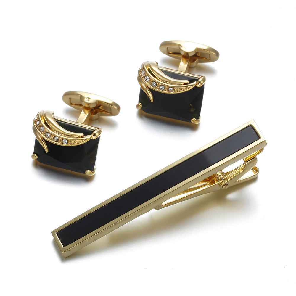 Élégant coffret cravate et boutons de manchette dorés pour homme
