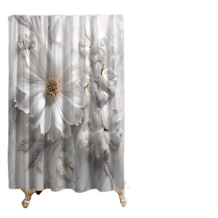 Simple Floral Pattern Waterproof Shower Curtain Suit