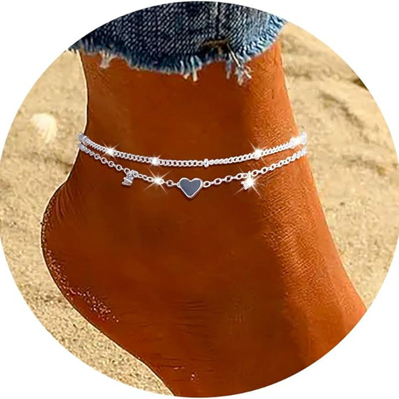 Cheville en Zircon en Forme de Cœur de Mode pour Femmes, Étanche et Simple