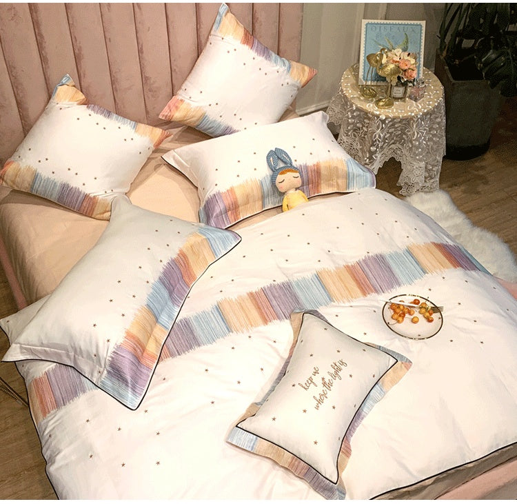 Long-staple Cotton Pure Cotton Colored Thread Star Embroidery Duvet Cover Girl Heart