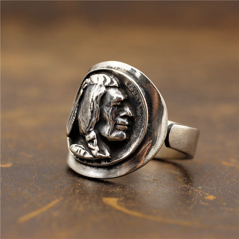 Bague indienne ancienne faite à la main en argent sterling S925, pièce errante, en argent thaïlandais