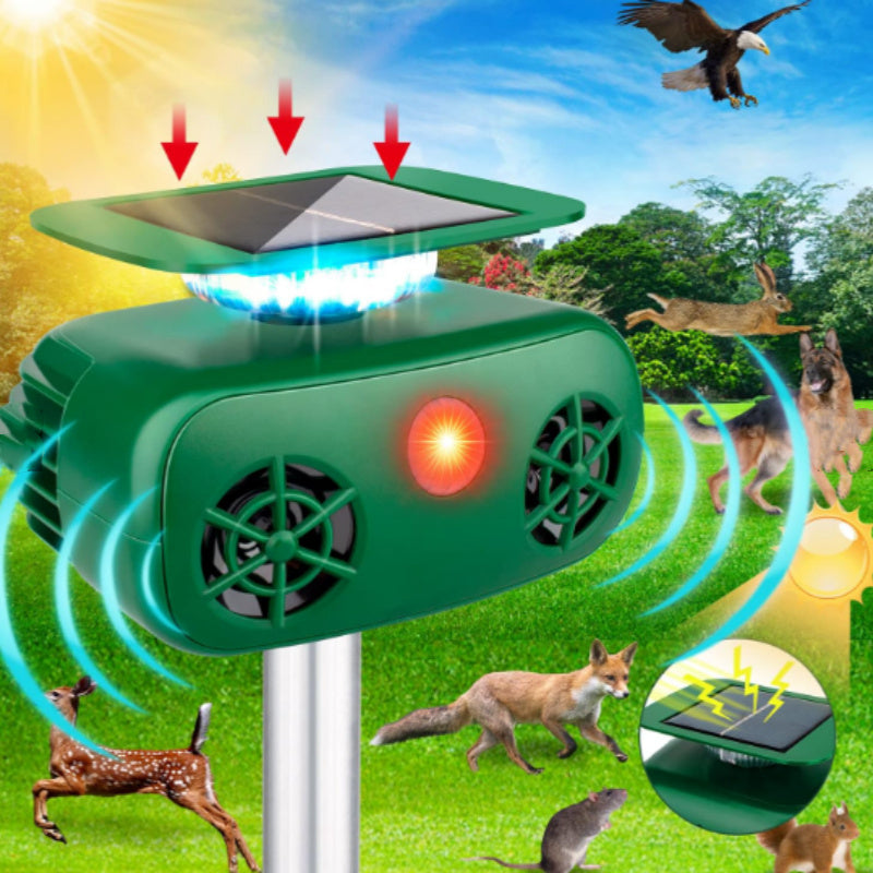 Solar-powered Animal Repeller 360 Degrees Strobe Light Bird Ultrasonic Mouse Expeller
