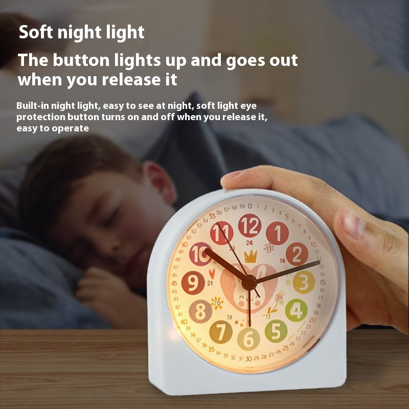 Children Little Alarm Clock Student Only Wake Up Artifact Mute Cartoon Style Bedroom Bedside Night Light