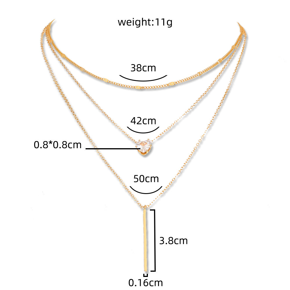 Creative Heart Zircon y-shaped multi-layer necklace
