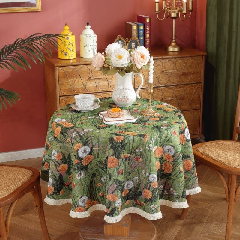 American Country Encryption Jacquard Round Coffee Table Cloth
