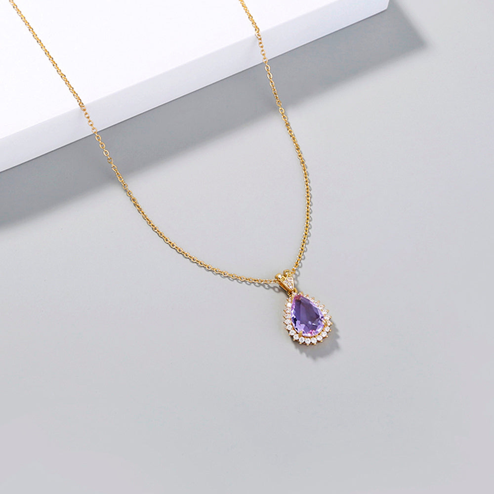 European and American cross-border direct sales jewelry simple single layer full of zirconium micro-inlaid water drop crystal zircon pendant necklace accessories female