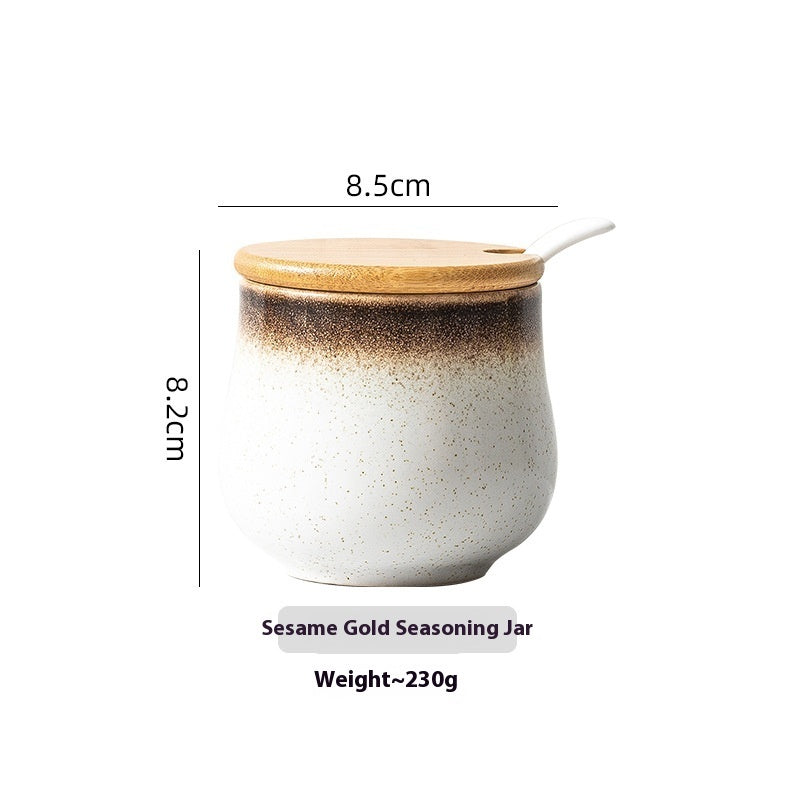 Kitchen Supplies Ceramic Wooden Lid Spoon Seasoning Bottle