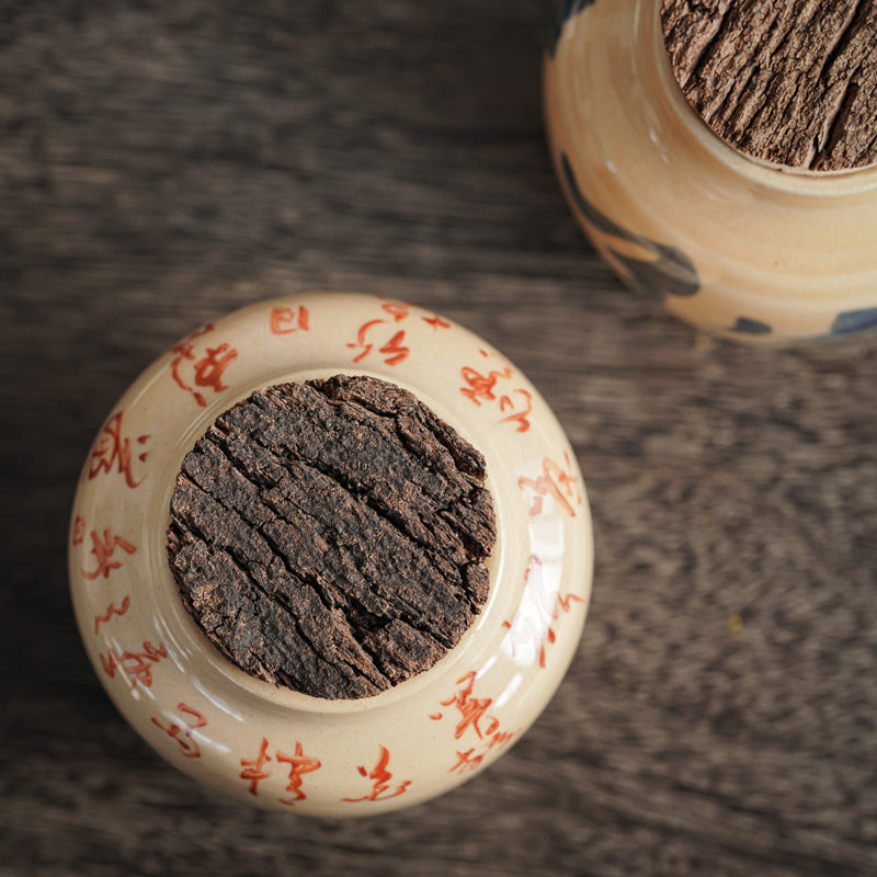 Bocal de rangement pour thé avec calligraphie manuscrite et couvercle en bois naturel fait main