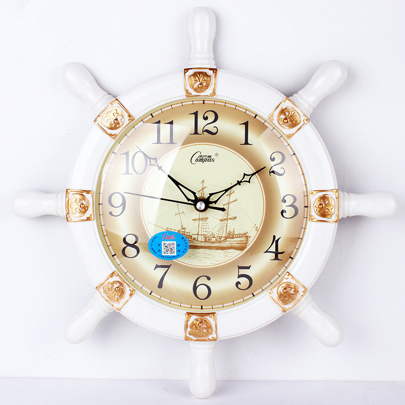 Living Room Silent Creative Small Boat Rudder Wall Clock