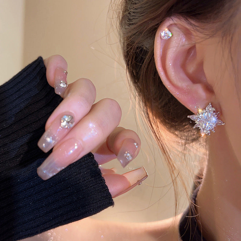 Sparking Snowflake Earrings For Women Shiny Zircon  Firework Exquisite Earring Christmas New Year Party Jewelry