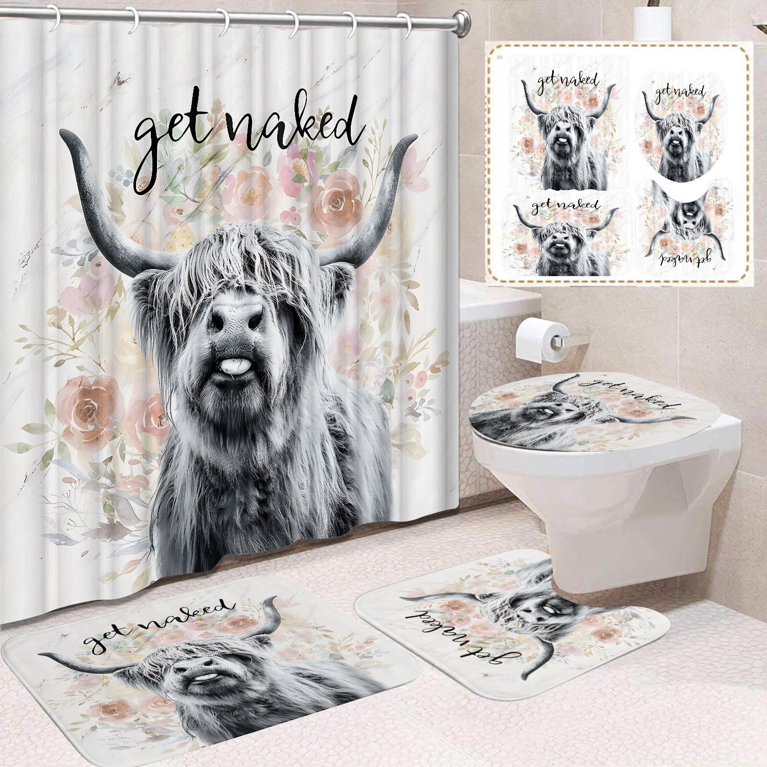 Polyester Waterproof And Mildew-proof Shower Curtain Four-piece Partition Bathroom Curtain