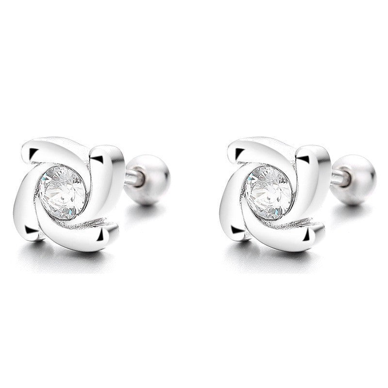 925 Sterling Silver Rotating Windmill Thread Stud Earrings For Women