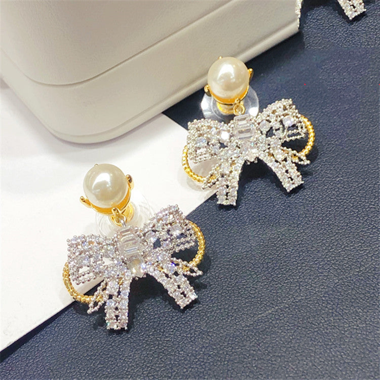Round Face Slimming Bow Earrings Silver Needle Earrings