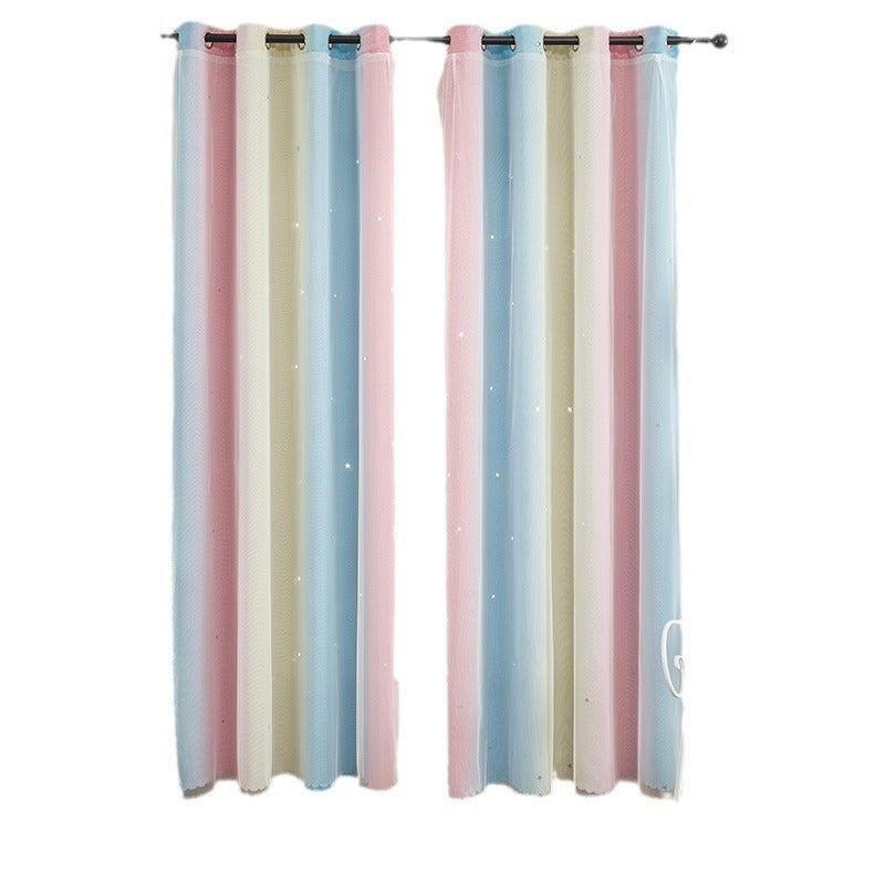 Children's Room Finished Gradient Rainbow Double-layer Hollow Stars Curtain