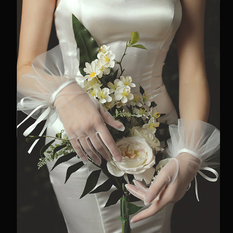 Bridal Wedding Mesh Bow Lace Gloves