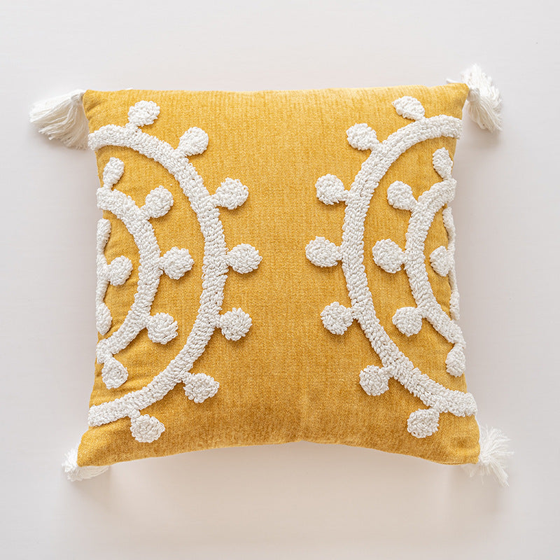 Handmade Embroidery Velvet Embroidery Pillow Cover Craft Cushion Hotel Homestay Tassel Pillow Bedside