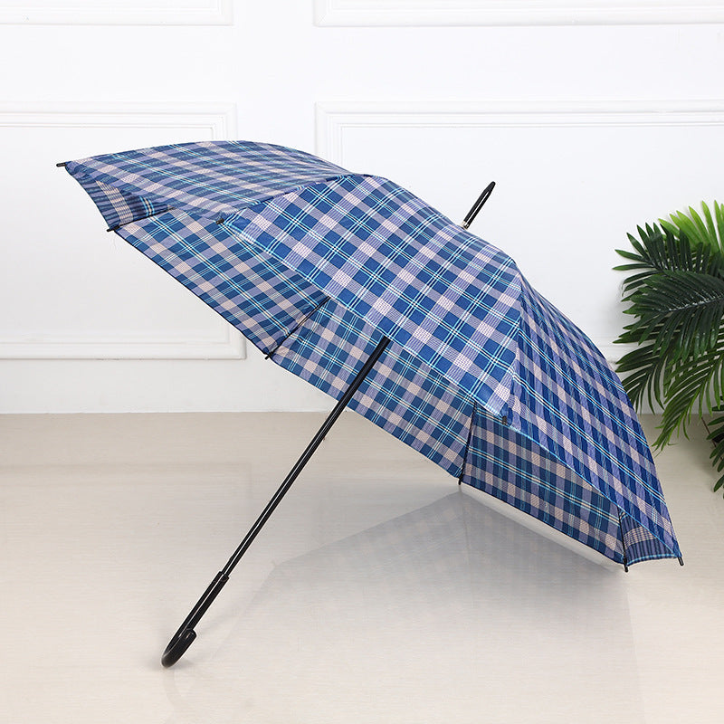 Classic Straight Handle Checkered Umbrella Business Striped Long Handle Sunny Umbrella Curved Handle