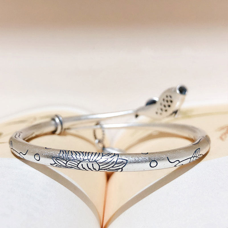 Sterling Silver Retro Literary Ethnic Bracelet
