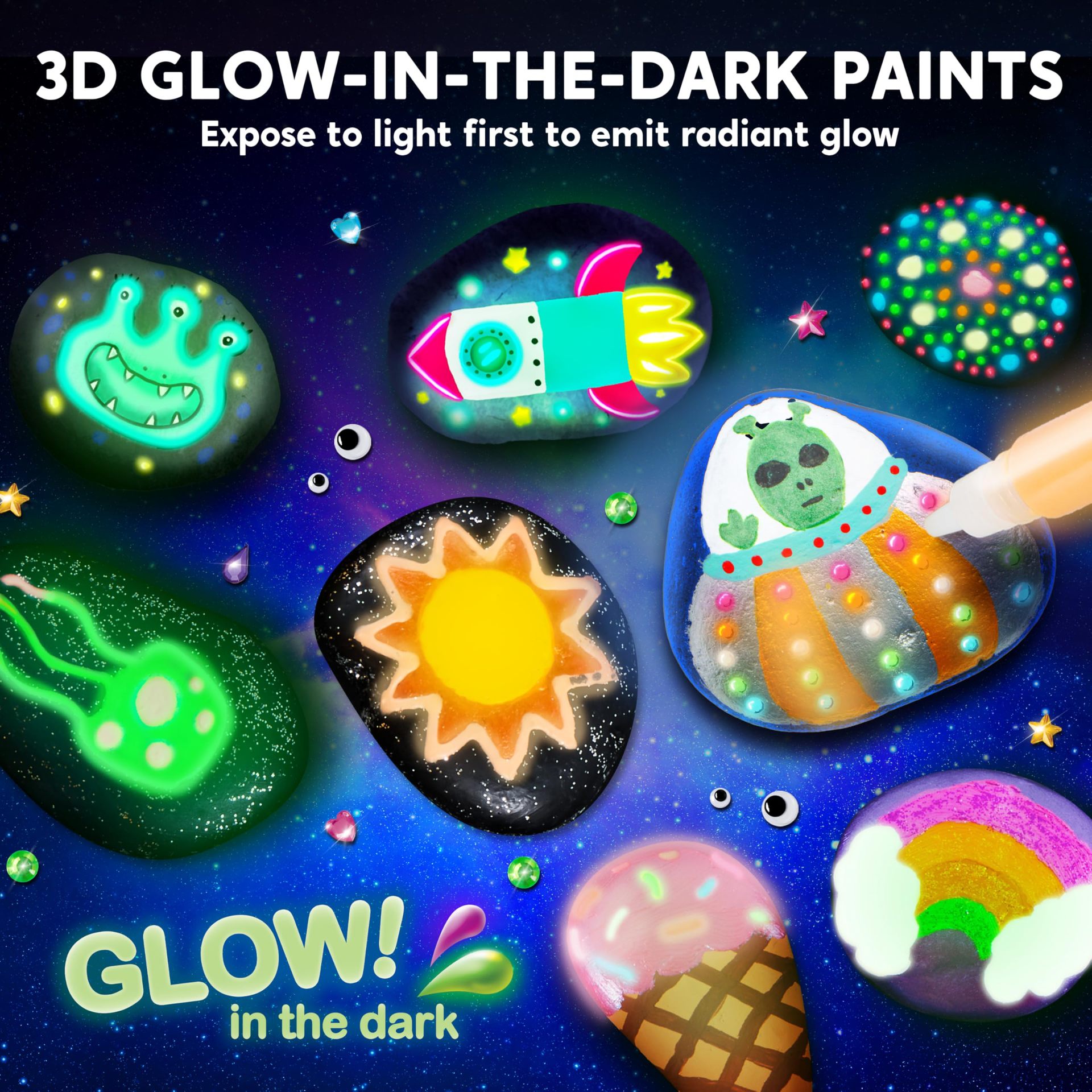 Creative Handmade DIY Graffiti Painted Luminous Rock Painting Suit Toy