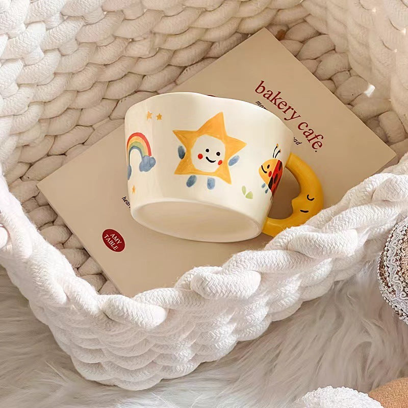 Creative Moon Handle Graffiti Ceramic Cup