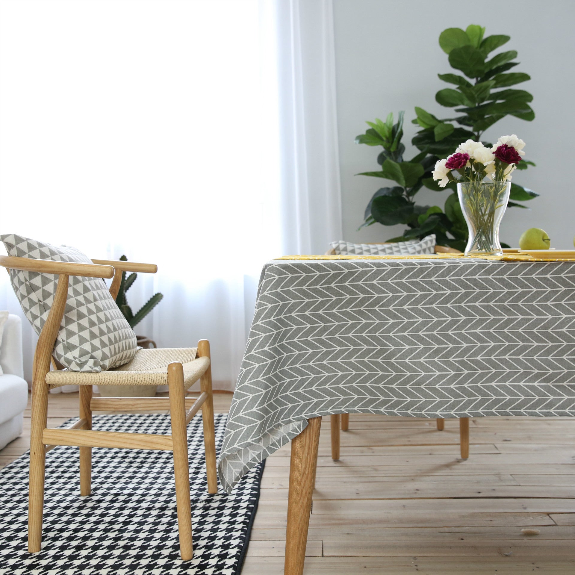 Geometric Tablecloth Cotton Linen Table Rectangular End