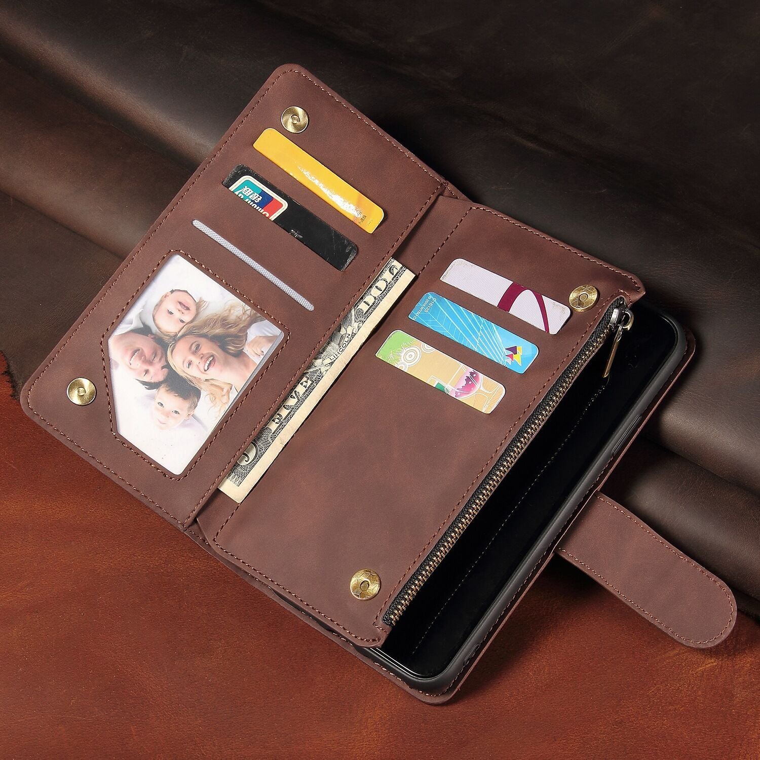 Multi-card Zipper Bag Protective Shell Wallet Phone Case