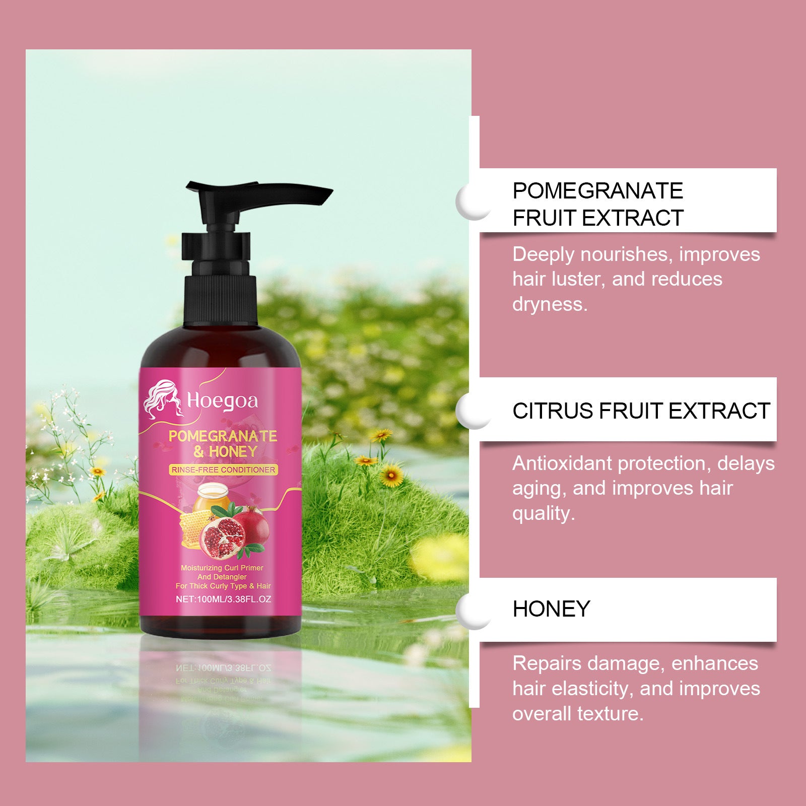 Pomegranate Leave-in Hair Conditioner Nourishing Dry Manic Gentle Soft Hair Moisturizing Brightening