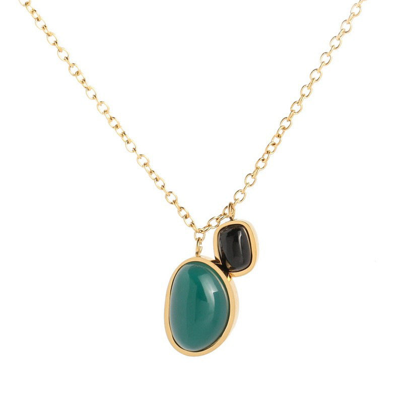 Cheville de déclaration vintage géométrique carrée en titane émeraude onyx