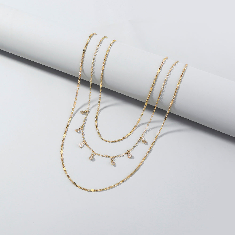 Unusual multi-layer necklace with micro-zircon necklace