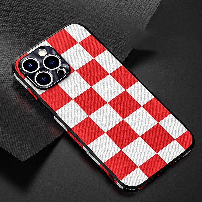 Plaid Side Stick Leather Phone Case