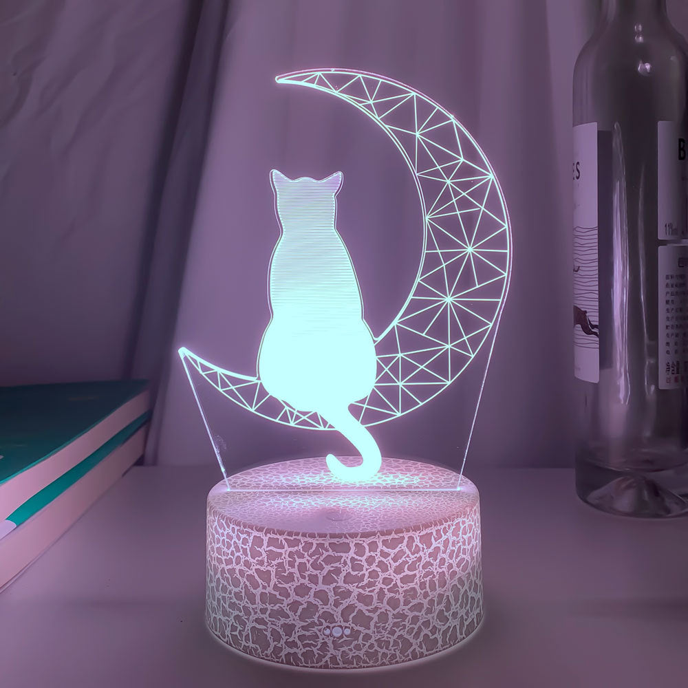 3D Led Light Moon And Cat Shape Acrylic Decorative Interior Light