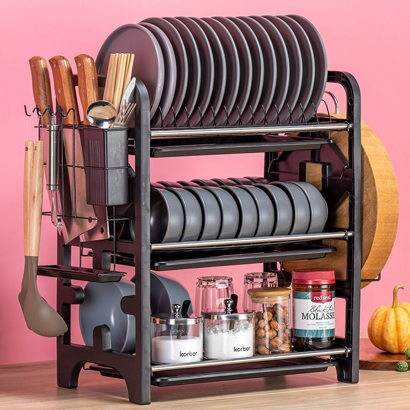 Égouttoir à vaisselle et rangement multifonctionnel pour cuisine, boîte de rangement pour couteaux, bols et baguettes, support pour assiettes