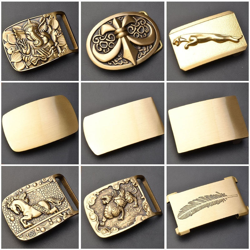Boucle de ceinture en laiton pur, boucle lisse pour vêtements d'extérieur, plaque de boucle, accessoires de boucle de ceinture de pantalon, boucle de ceinture féminine, boucle de ceinture en laiton