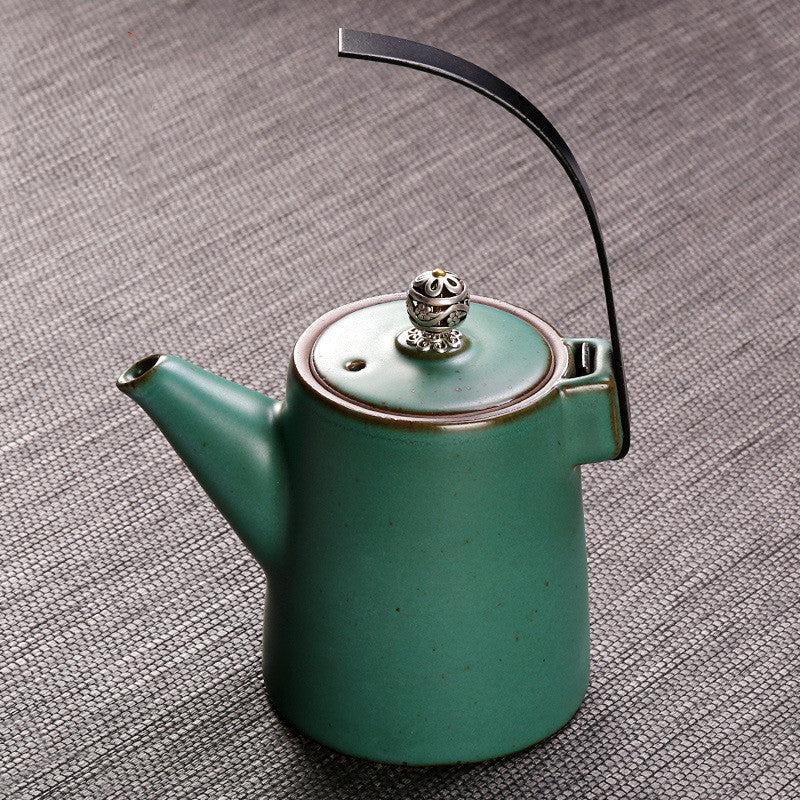 Théière antique, poignée, pot en céramique, machine à thé rétro, poignée en cuivre domestique
