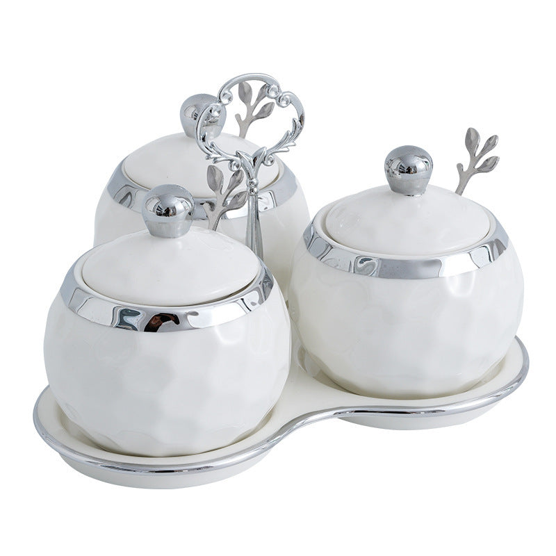 Silver Edged Ceramic Seasoning Jar Box Seasoning Bottle