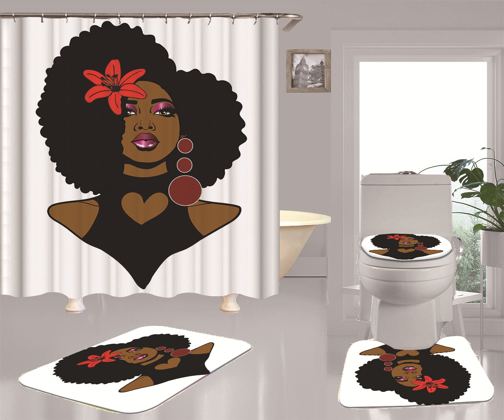 Afro  Pattern Polyester Digital Shower Curtain