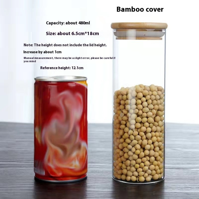 Borosilicate Glass Bamboo Cover Tea Sealed Jar