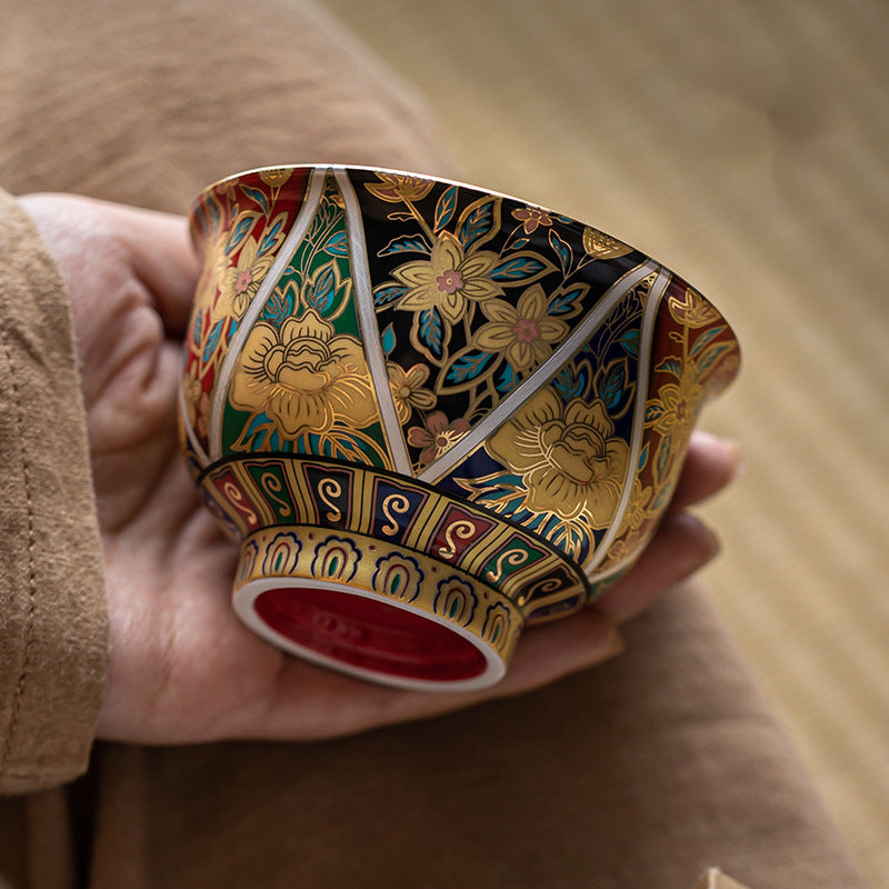 Enamel Color In Chinese Antique Style Gold And Silver Measure Master Cup Porcelain Kung Fu Tea Set Tea Cup