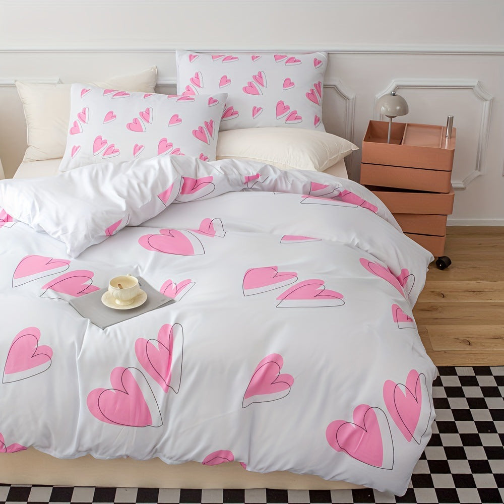 Simple Little Heart Quilt Cover Bedding Three-Piece Set