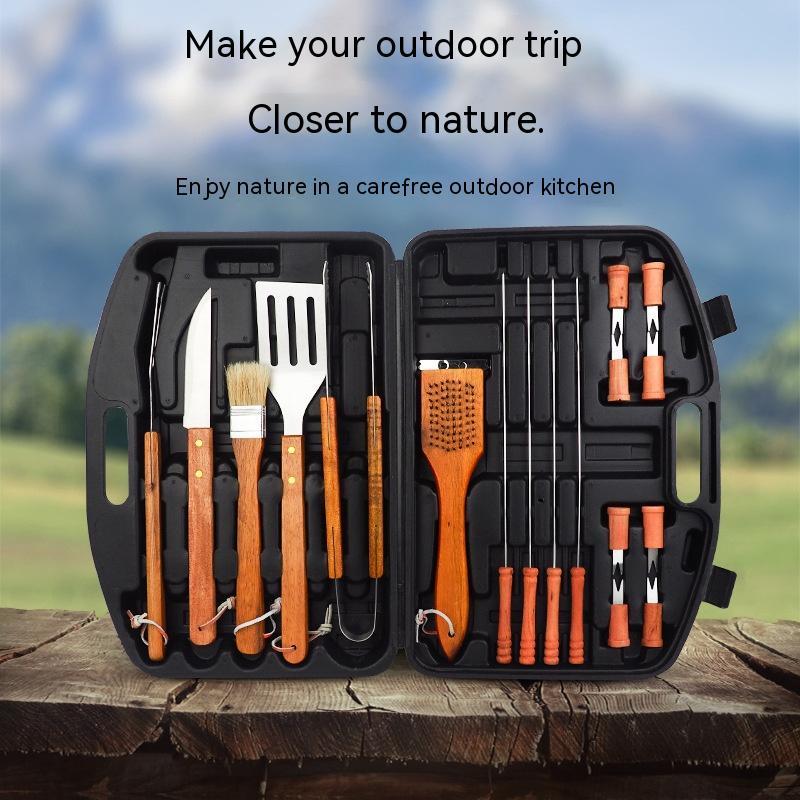 Stainless Steel Outdoor Wooden Handle Barbecue Tool Set