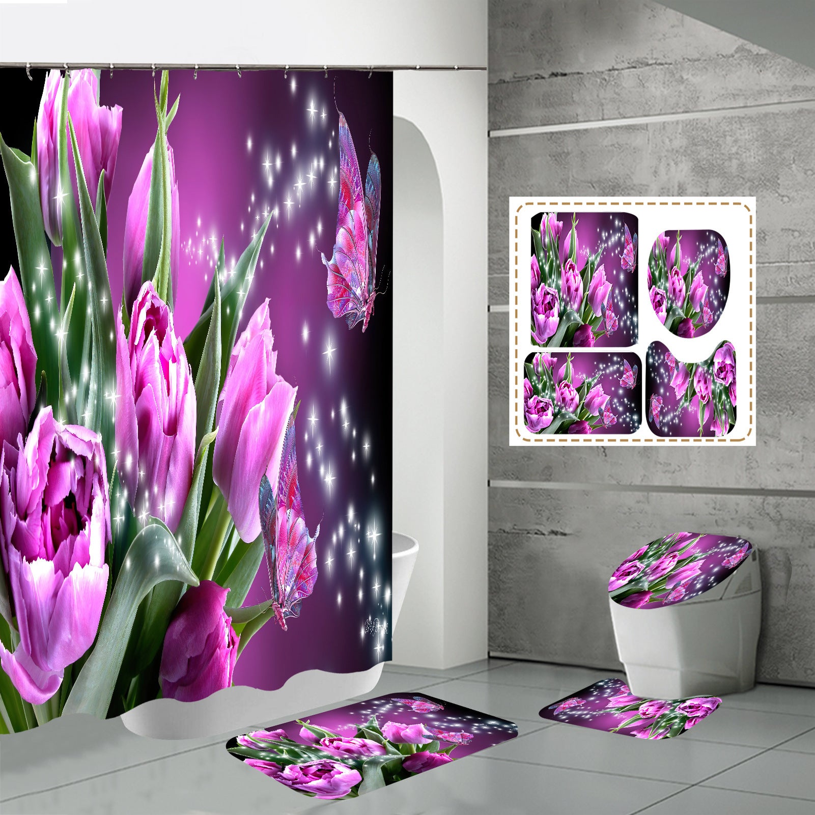 3D HD Digital Printing Bathroom Shower Curtain