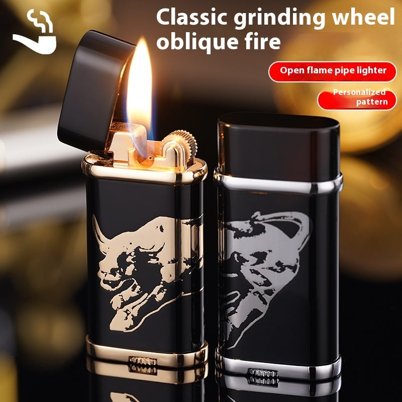 New Grinding Wheel Oblique Fire High-grade Electroplating Resin Craft Retro Men's Gift Open Flame Gas Lighters