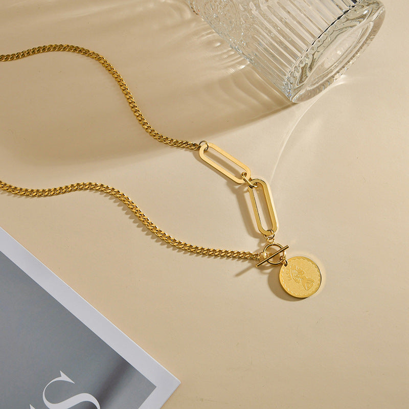 Stitching OT Buckle Clavicle Chain Net Red Tide Pendant
