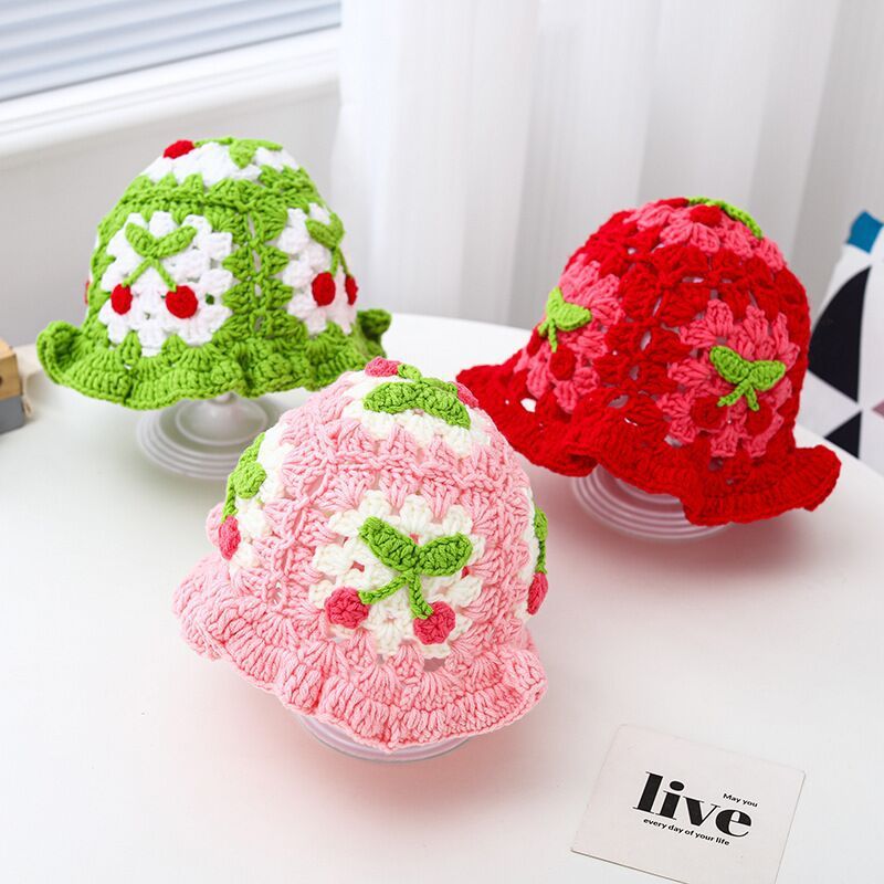 Cherry Hand Knit Sweater Hat Keeps Warm And Fashionable